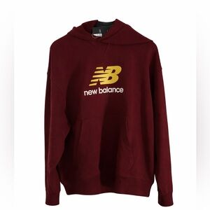 New Balance Oversized French Terry Logo Hoodie – Burgundy/Yellow – Size S (NWT)